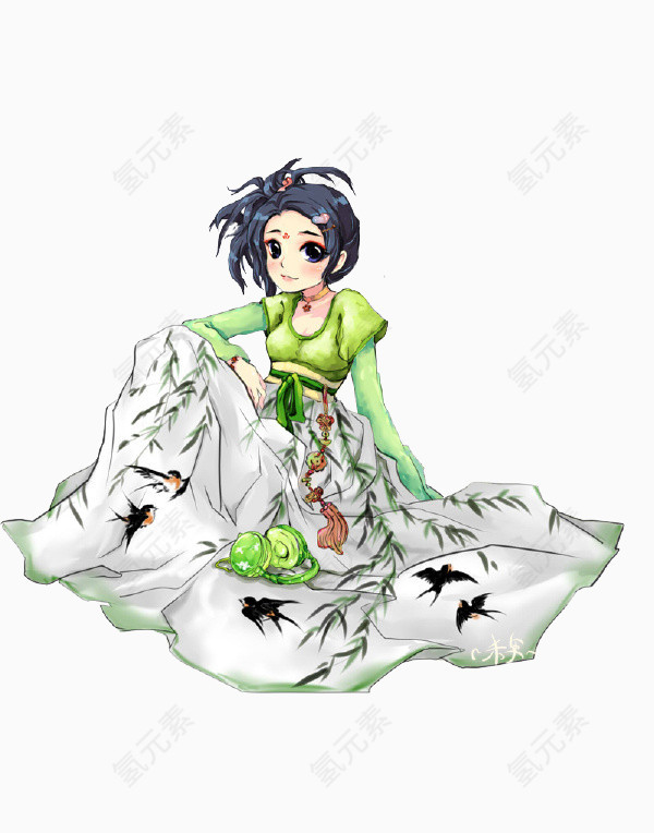 穿着汉代长裙的古风美少女