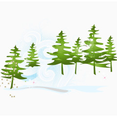 冬天雪景树木矢量图