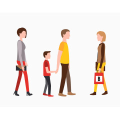 卡通家庭走路相遇