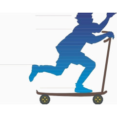 手绘滚轮滑板车少年背影