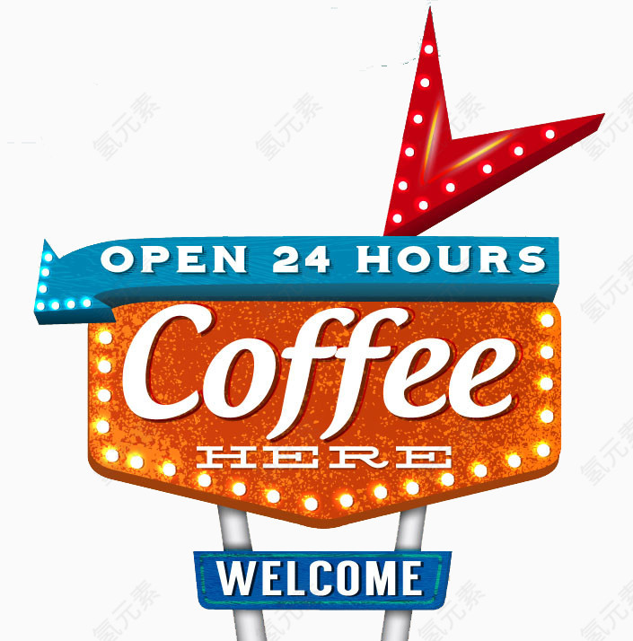 咖啡馆霓虹灯广告牌矢量素材
