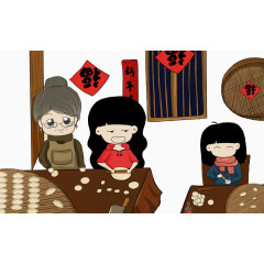 祖孙团聚包饺子卡通免扣图