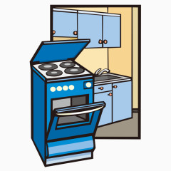 手绘烤炉厨房图样