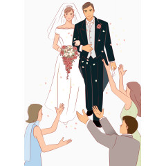 众人欢呼下走出的一对新人