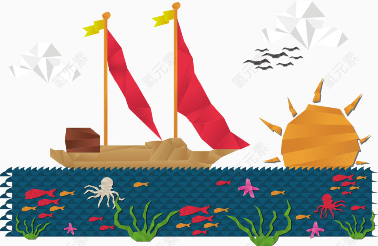 矢量红色旗帜船只