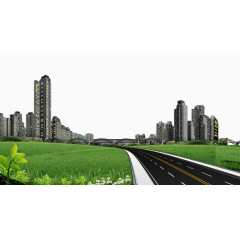 建筑公路草地背景素材