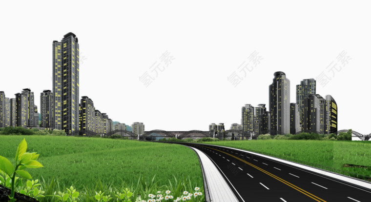 建筑公路草地背景素材