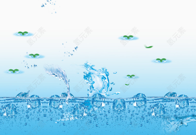 蓝色浪花绿叶自然效果