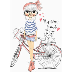 小女孩猫咪自行车