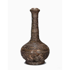 清朝铜雕海水龙纹蒜头瓶