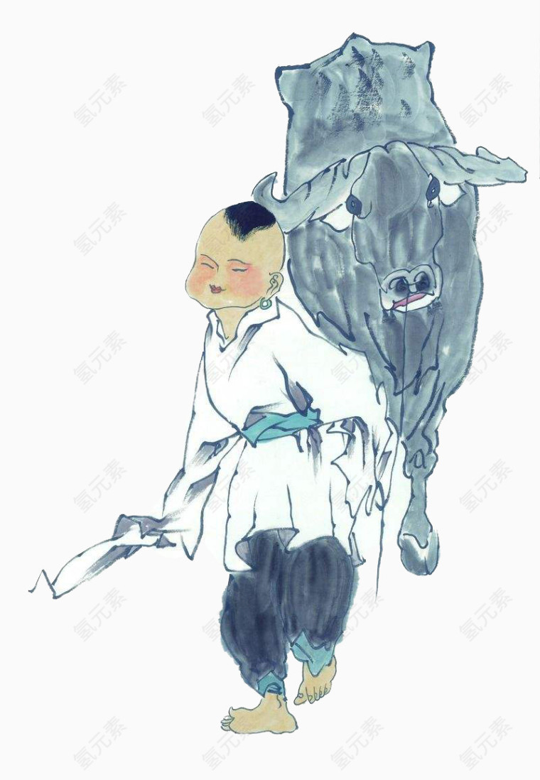 水墨古代放牛娃