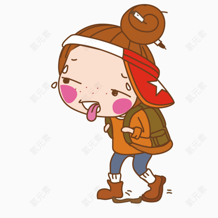 矢量卡通旅途劳累的女孩