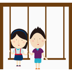 秋天上的卡通男女