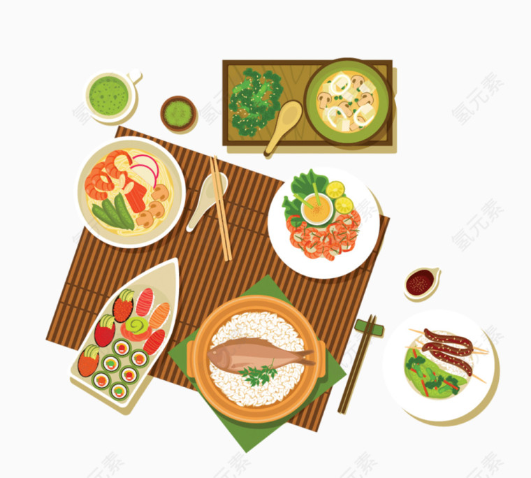 手绘日本料理食物