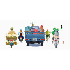 卡通交通工具背影