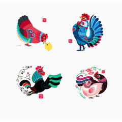 公鸡的四个图案