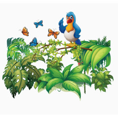 绿色植物蝴蝶鸟矢量素材