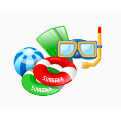 手绘游泳用具救生圈潜水镜气球