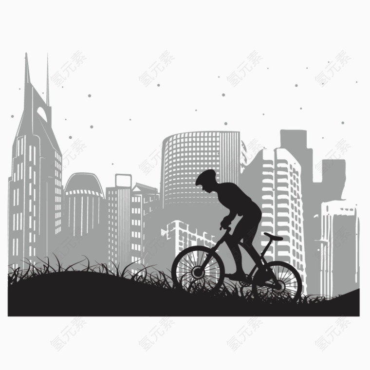 矢量建筑和骑行的人