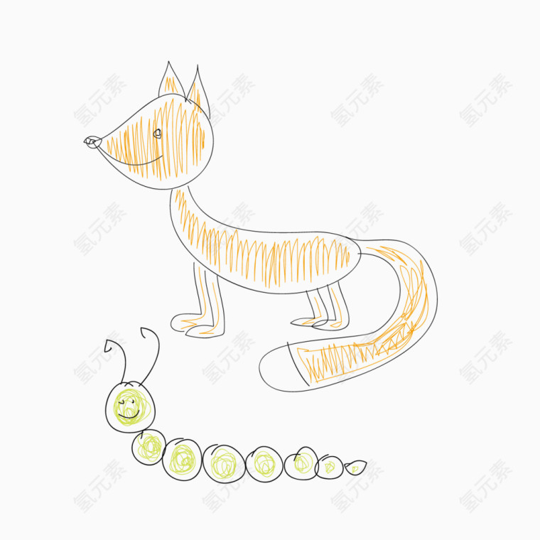 手绘狐狸毛毛虫