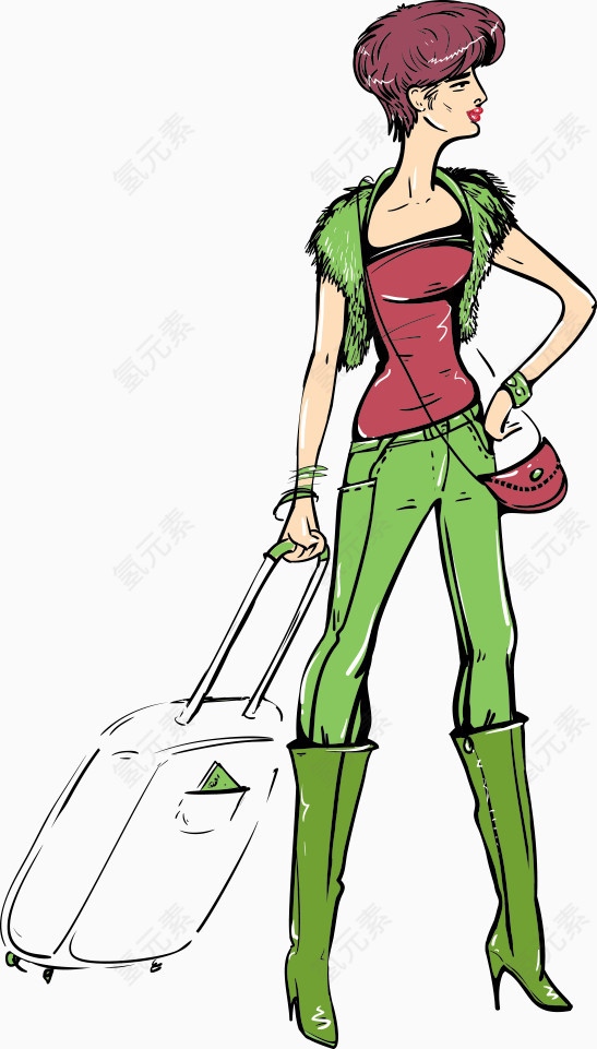 矢量拉行李箱的女人