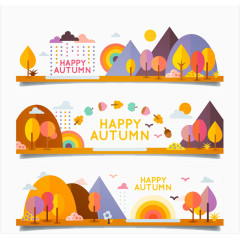 卡通秋季风景banner矢量图