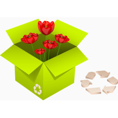 矢量绿色盒子中的花朵