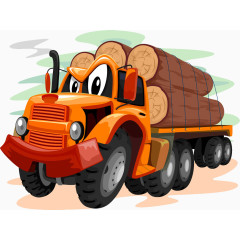 卡通手绘运输木头货车