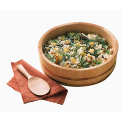 日式砂锅什锦饭与饭勺