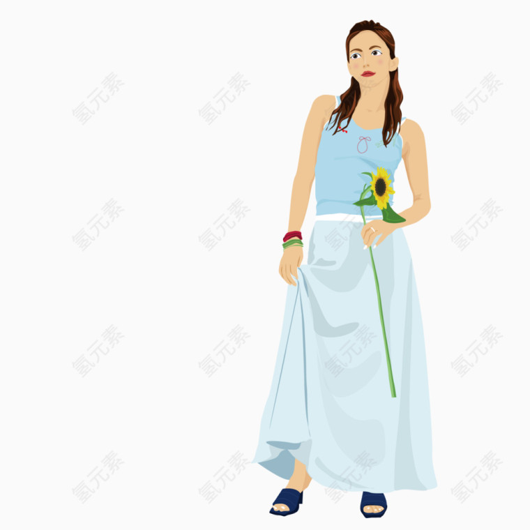 穿吊带衫拿向日葵的美女