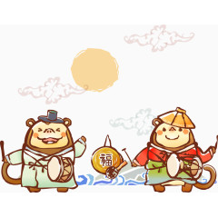 打腰鼓的矢量兔子
