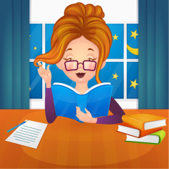 矢量女人戴眼镜看书