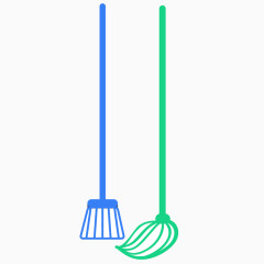 矢量卡通扫把拖把