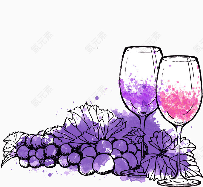 紫色葡萄红酒装饰图案