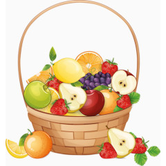 手绘一篮子各式各样的水果