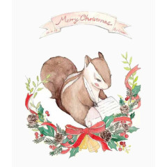 清新可爱手绘圣诞松鼠