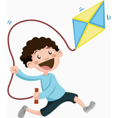 放风筝的小男孩手绘卡通素材