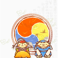 矢量日月前的兔子