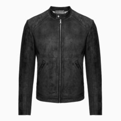 袖口拉链开合男士立领皮衣