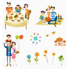 手绘用餐野炊插画