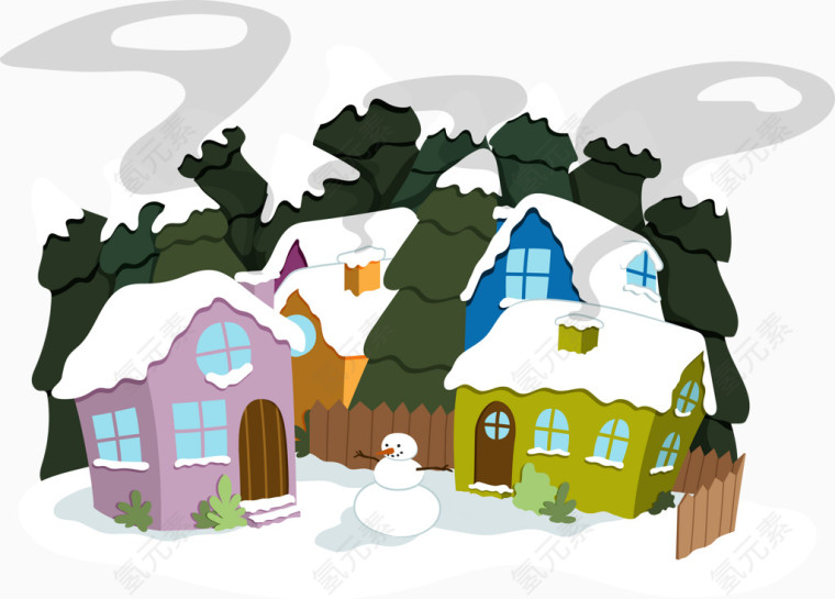 炊烟升起的雪里住宅