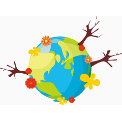 绿色地球矢量素材花朵唯美