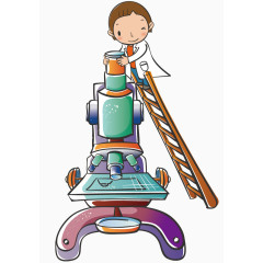 站在梯子上研究的男孩