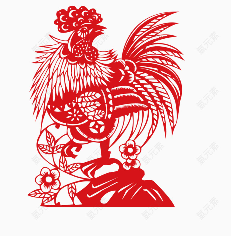 红色鸡年剪纸新年素材