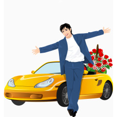 帅哥和新车矢量素材