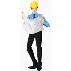 建筑工人看施工图