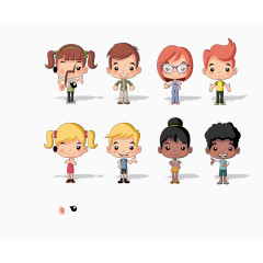 矢量彩色卡通小男孩女孩