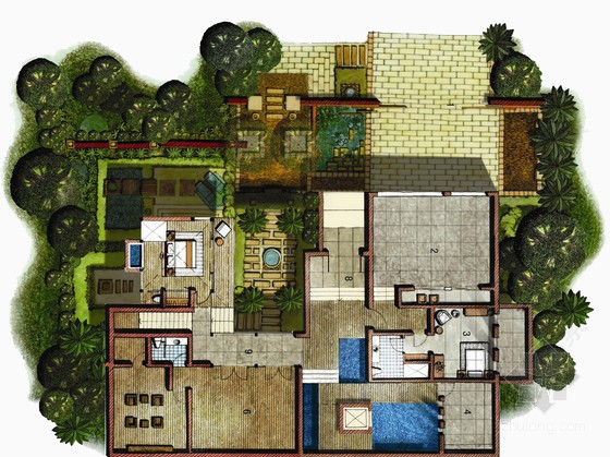 房屋平面装修效果俯瞰图