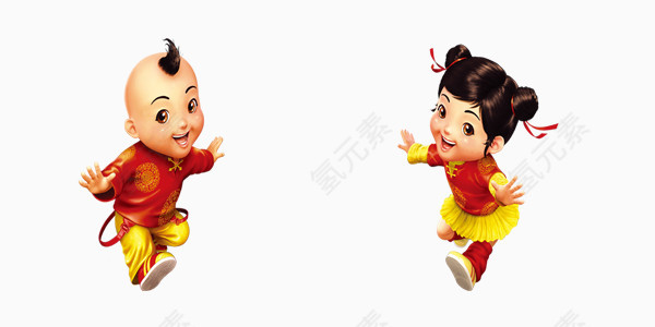 两个小孩卡通简约装饰