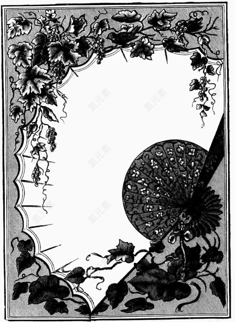 扇形留白花纹